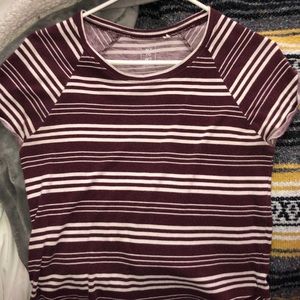 maroon striped T-shirt